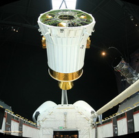 Mockup of Boeing Inertial Upper Stage above NASA STS Full Fuselage Trainer