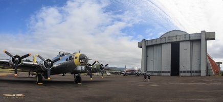 B-17G in front of the blimp hangar