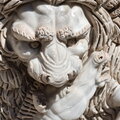 Detail of marble sarcophagus in octogonal courtyard