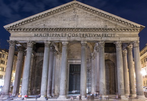 Entrance of the Pantheon at night