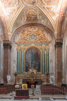 Left transept of Basilica of St. Mary of the Angels and the Martyrs, oculus of the gnomon is on the top right . "A miracle of Blessed Niccolò Albergati" (Graziani)