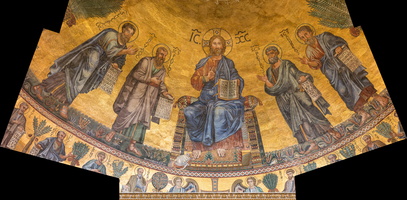 Apse mosaic (1220). Christ flanked by the Apostles Peter, Paul, and Andrew and St. Luke