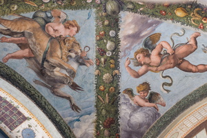 Angel riding a lion and a seahorse (attribute of Saturn?) - Angel having stolen Cupid's attributes
