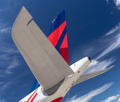 Tail parts of Delta Airlines A330-900 N411DX in Team USA livery